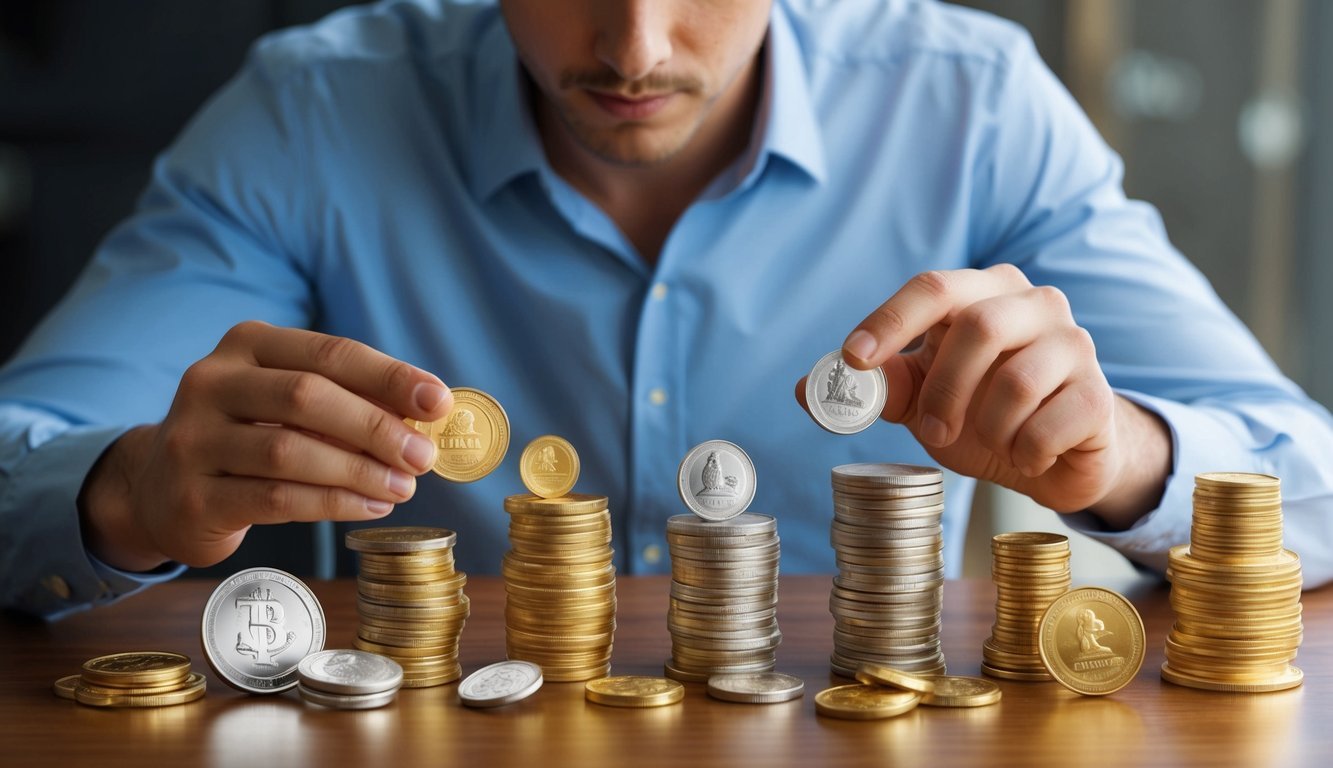 A person carefully examining various gold IRA products offered by different companies