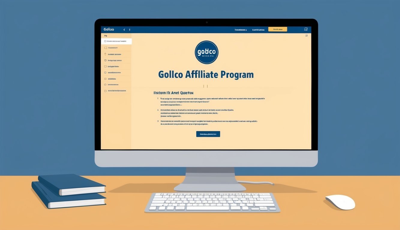 A computer screen displaying the Goldco Affiliate Program webpage with a list of frequently asked questions and a logo